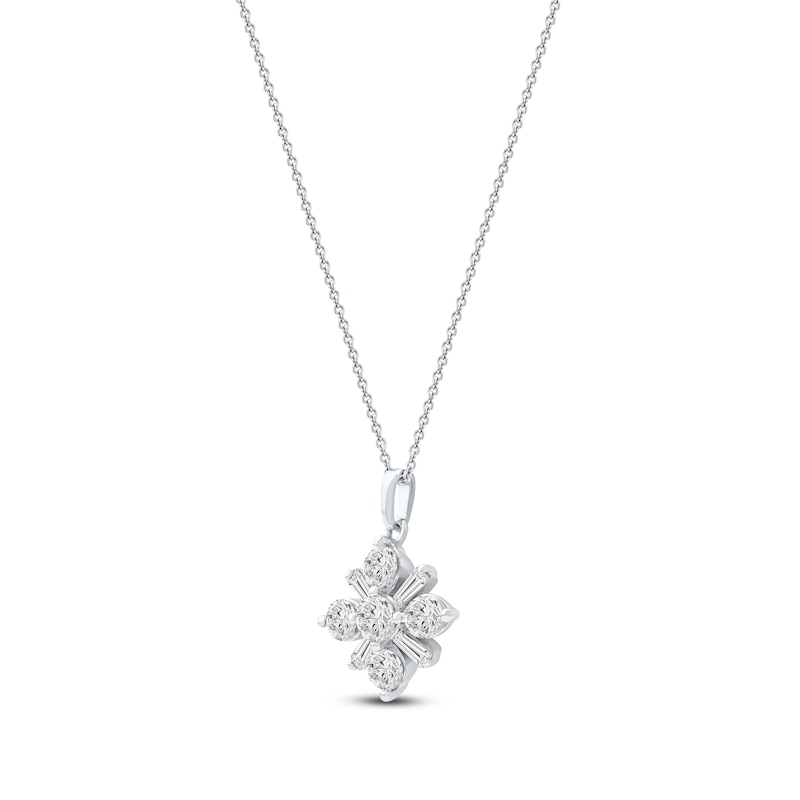 Main Image 2 of Baguette & Round-Cut Lab-Created Diamond Snowflake Necklace 1 ct tw 14K White Gold 18&quot;