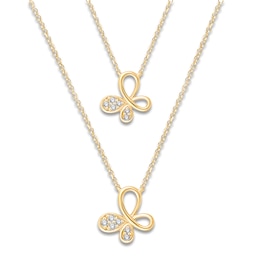 Mother/Daughter Diamond Butterfly Necklace Matching Set 1/8 ct tw 14K Yellow Gold