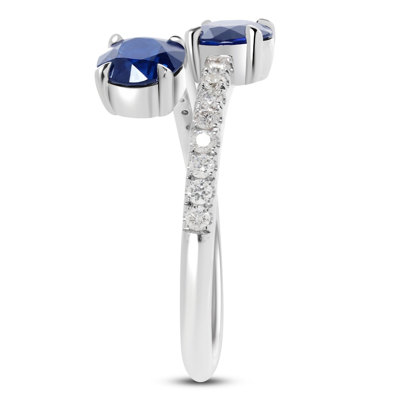 Main Image 3 of Natural Blue Sapphire & Diamond Bypass Ring 1/4 ct tw 14K White Gold