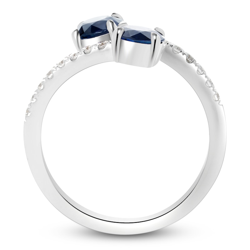 Main Image 4 of Natural Blue Sapphire & Diamond Bypass Ring 1/4 ct tw 14K White Gold