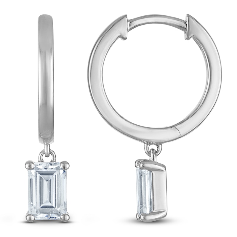 Main Image 1 of Emerald-Cut Lab-Created Diamond Solitaire Dangle Hoop Earrings 1 ct tw 14K White Gold (SI2/F)