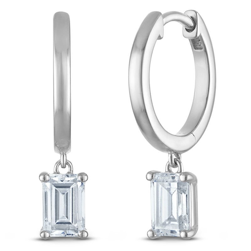 Main Image 2 of Emerald-Cut Lab-Created Diamond Solitaire Dangle Hoop Earrings 1 ct tw 14K White Gold (SI2/F)