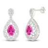 Thumbnail Image 2 of Pear-Shaped Pink Lab-Created Sapphire & Diamond Filigree Dangle Earrings 1/6 ct tw Sterling Silver