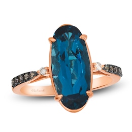 Le Vian Silhouette Oval-Cut Natural Blue Topaz Ring 1/4 ct tw Diamonds 14K Strawberry Gold