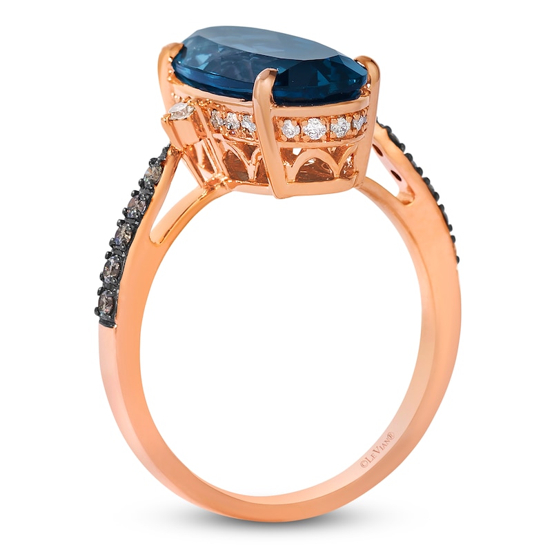 Main Image 3 of Le Vian Silhouette Oval-Cut Natural Blue Topaz Ring 1/4 ct tw Diamonds 14K Strawberry Gold