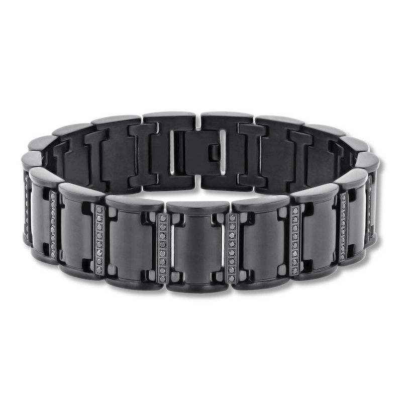 Main Image 1 of Men's Black Diamond Bracelet 1 ct tw Round Stainless Steel 8.5&quot;