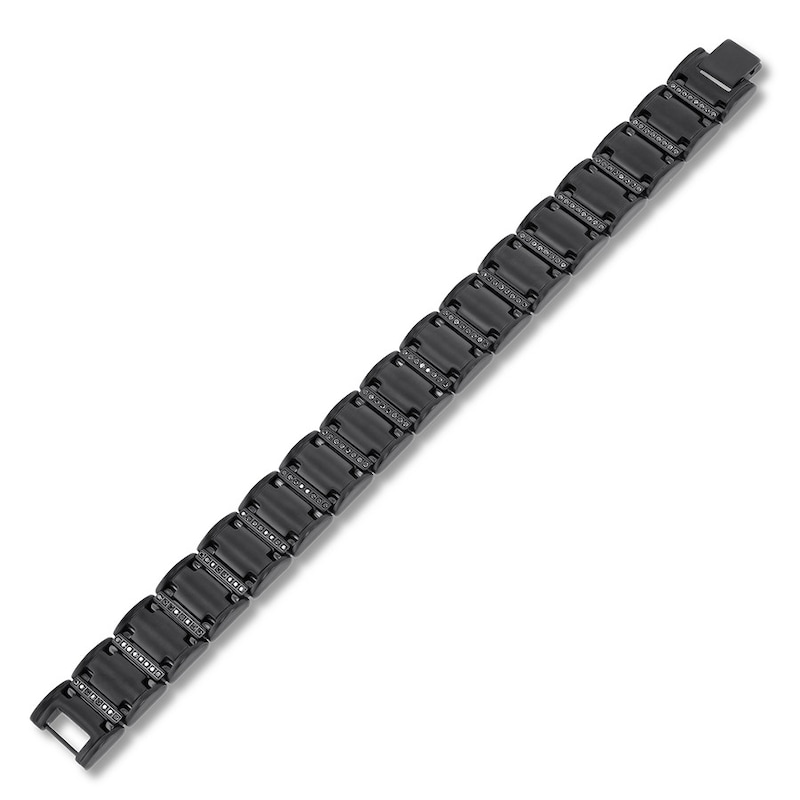 Main Image 2 of Men's Black Diamond Bracelet 1 ct tw Round Stainless Steel 8.5&quot;