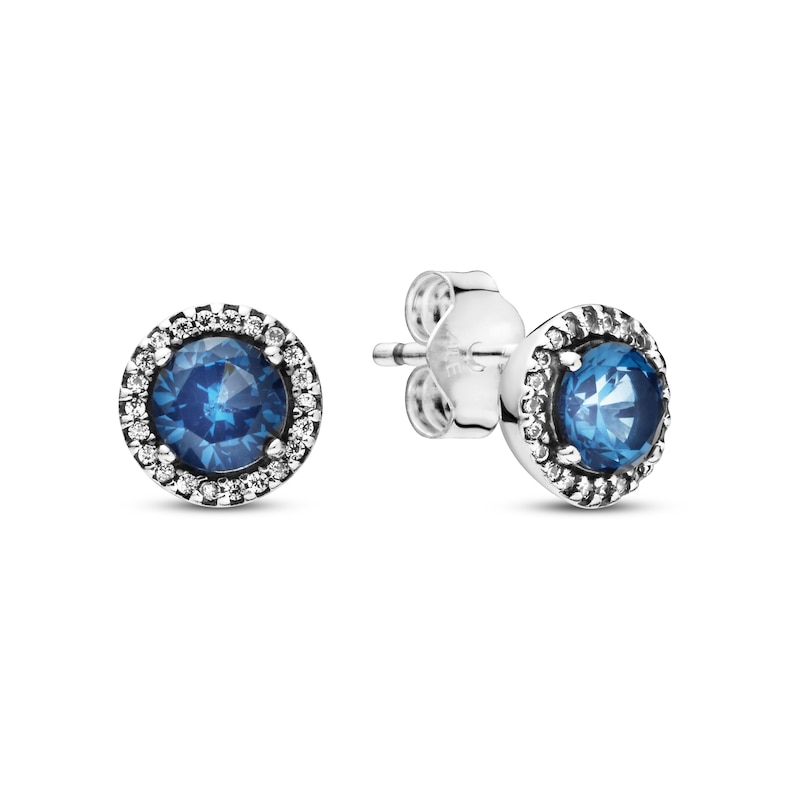 Pandora Blue Round Sparkle Stud Earrings Cz Crystal Sterling