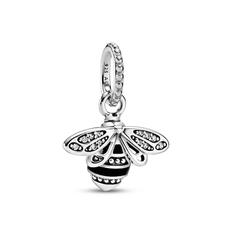 PANDORA Sparkling Queen Bee Pendant Black Enamel CZ Sterling Silver