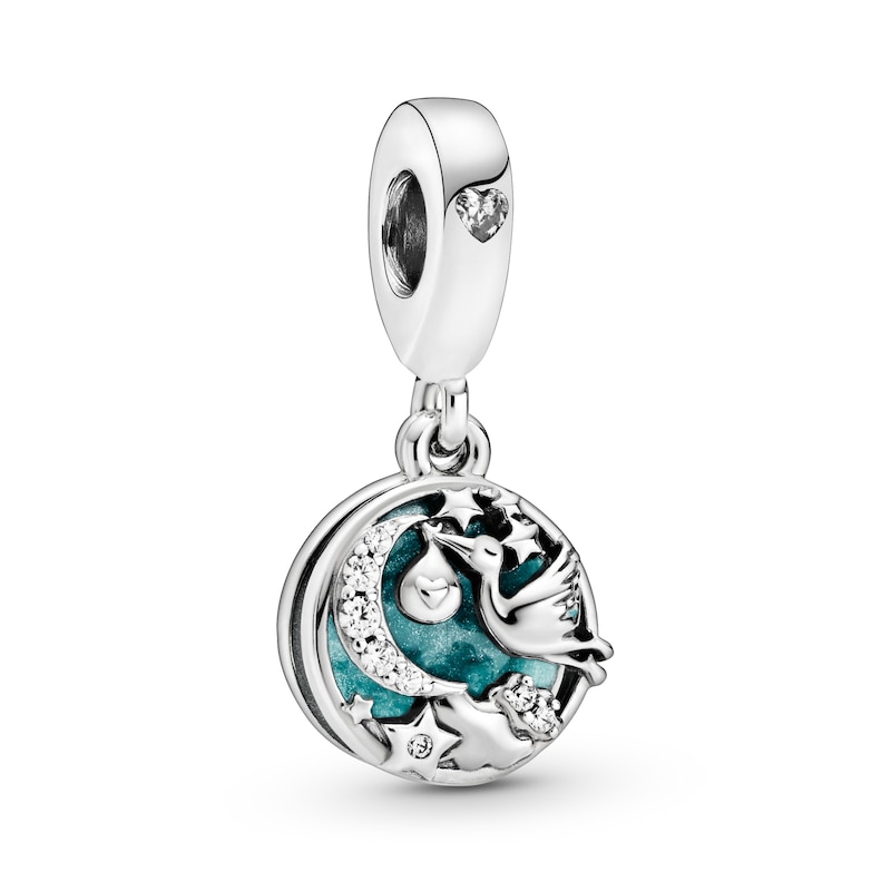 PANDORA Stork & Twinkling Stars Enamel Charm Sterling Silver