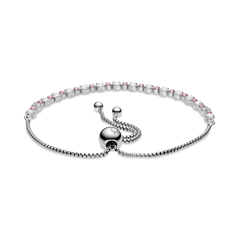 Main Image 2 of PANDORA Pink & Clear Sparkling Bolo Bracelet Sterling Silver 9.1&quot;