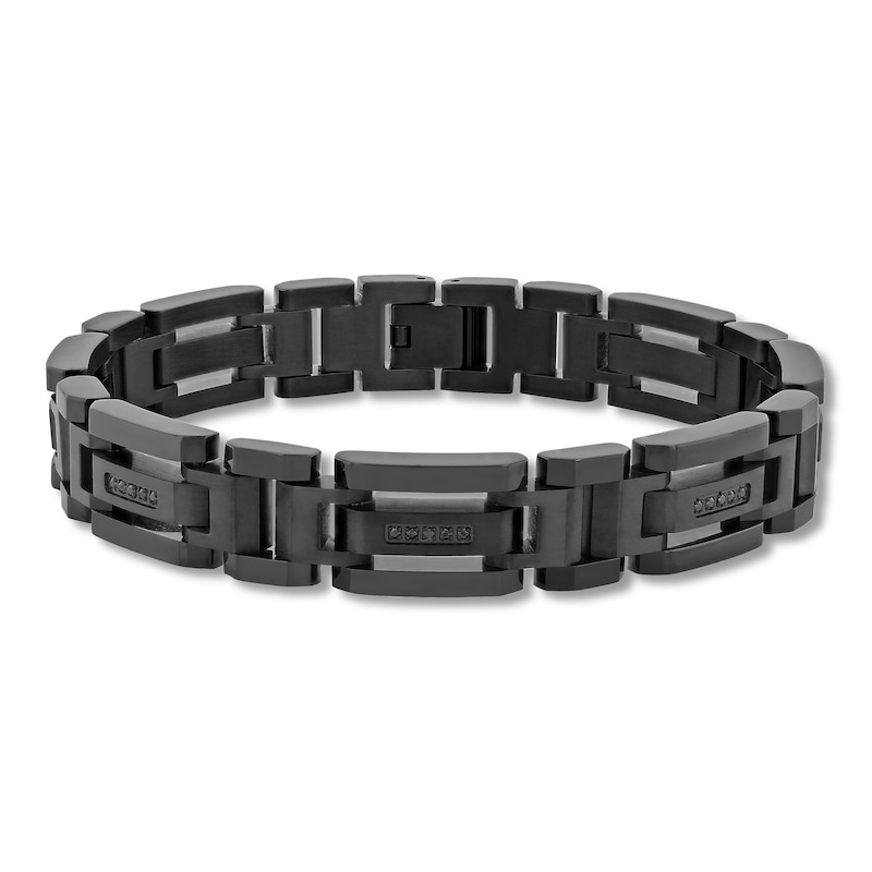 Men's Black Diamond Bracelet 1/6 ct tw Round Black Ion-Plated Stainless Steel 8.75"