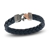 Thumbnail Image 1 of Marco Dal Maso Engraved Woven Blue Leather Natural Black Diamond Bracelet Sterling Silver/18K Rose Gold-Plated 8&quot;