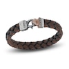 Thumbnail Image 1 of Marco Dal Maso Engraved Woven Brown Leather Natural Black Diamond Bracelet Sterling Silver/18K Rose Gold-Plated 8&quot;