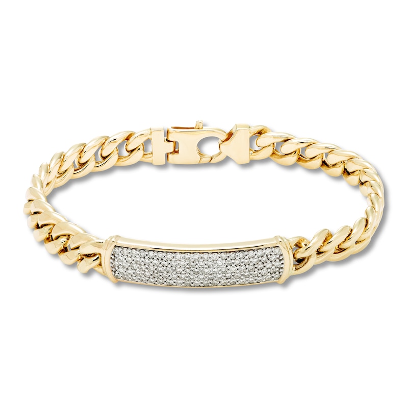 Men's Diamond ID Bracelet 2 ct tw Round 10K Yellow Gold 8.5"