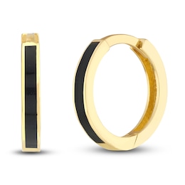 Huggie Earrings Black Enamel 14K Yellow Gold