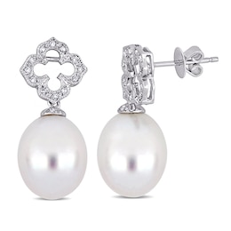 South Sea Cultured Pearl Earrings 1/6 ct tw Round 18K White Gold