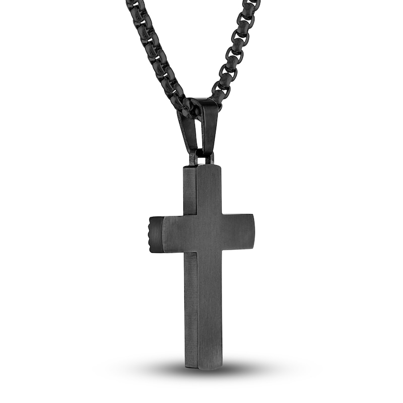 Men's Diamond Accent Cross Pendant Necklace 1/20 ct tw Round Black Titanium/Stainless Steel 22"