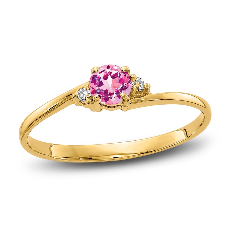 Main Image 1 of Natural Pink Sapphire Ring Diamond Accents 14K Yellow Gold