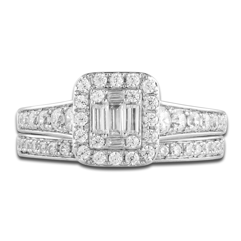 Diamond Halo Bridal Set 3/4 ct tw Baguette/Round 14K White Gold