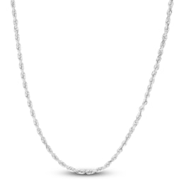 Solid Diamond-Cut Rope Chain Necklace 14K White Gold 16&quot; 2.5mm