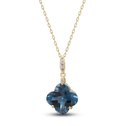 Natural London Blue Topaz & Diamond Accent Necklace 14K Yellow Gold