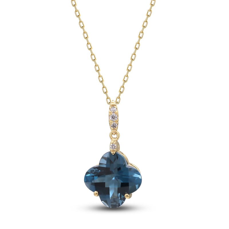 Natural London Blue Topaz & Diamond Accent Necklace 14K Yellow Gold