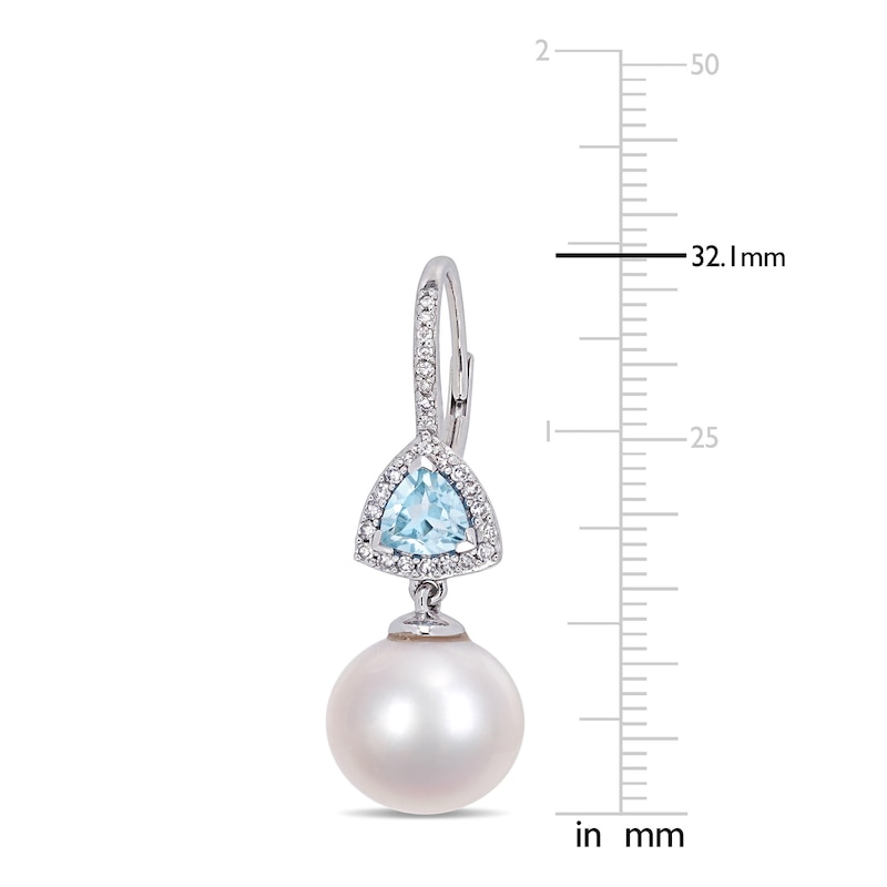 Main Image 2 of Freshwater Cultured Pearl & Natural Blue Topaz Drop Earrings 1/4 ct tw Diamonds 14K White Gold