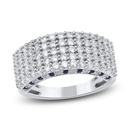 Natural Sapphire & Diamond Multi-Row Wedding Band 1-1/2 ct tw 14K White Gold