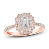 Thumbnail Image 1 of Emerald & Round-Cut Diamond Double Halo Engagement Ring 1 ct tw 14K Rose Gold