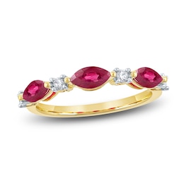 Marquise-Cut Natural Ruby & Diamond Ring 1/8 ct tw 14K Yellow Gold