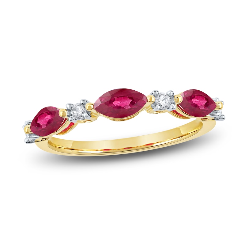 Main Image 1 of Marquise-Cut Natural Ruby & Diamond Ring 1/8 ct tw 14K Yellow Gold