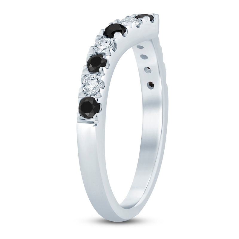 Black & White Diamond Chevron Anniversary Ring 1/2 ct tw 14K White Gold