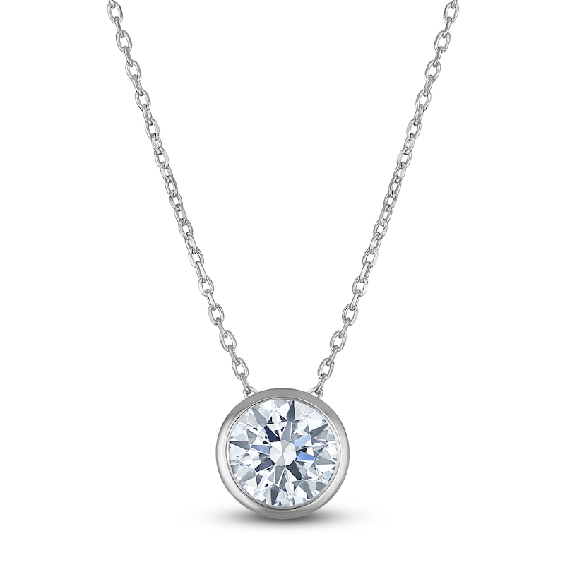 Main Image 1 of Certified Round-Cut Diamond Bezel-Set Solitaire Necklace 1-1/2 ct tw 14K White Gold 18&quot; (I1/I)