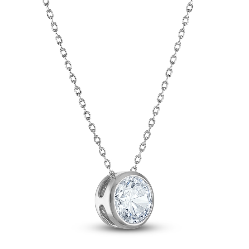 Main Image 2 of Certified Round-Cut Diamond Bezel-Set Solitaire Necklace 1-1/2 ct tw 14K White Gold 18&quot; (I1/I)