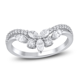 Certified Diamond Marquise & Round-Cut Contour Ring 5/8 ct tw 14K White Gold