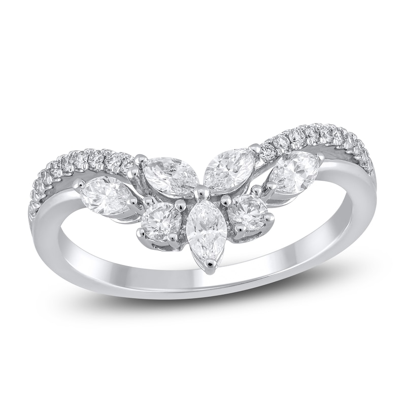 Certified Diamond Marquise & Round-Cut Contour Ring 5/8 ct tw 14K White Gold