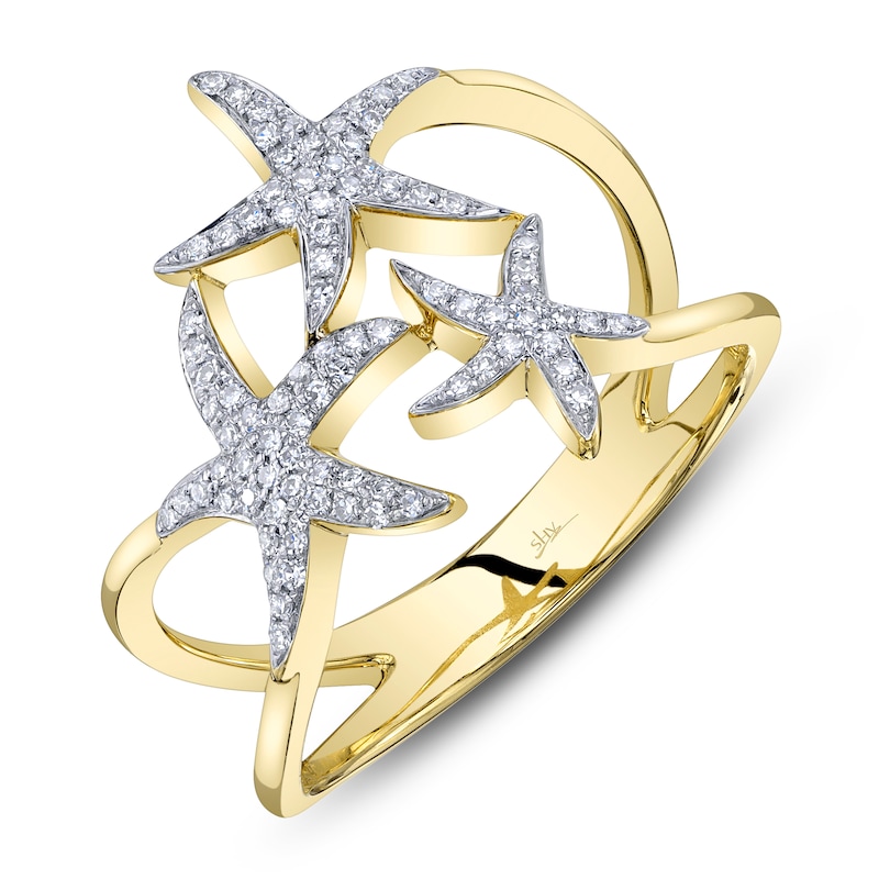 Main Image 2 of Shy Creation Diamond Starfish Ring 1/5 ct tw 14K Yellow Gold SC55021014RD