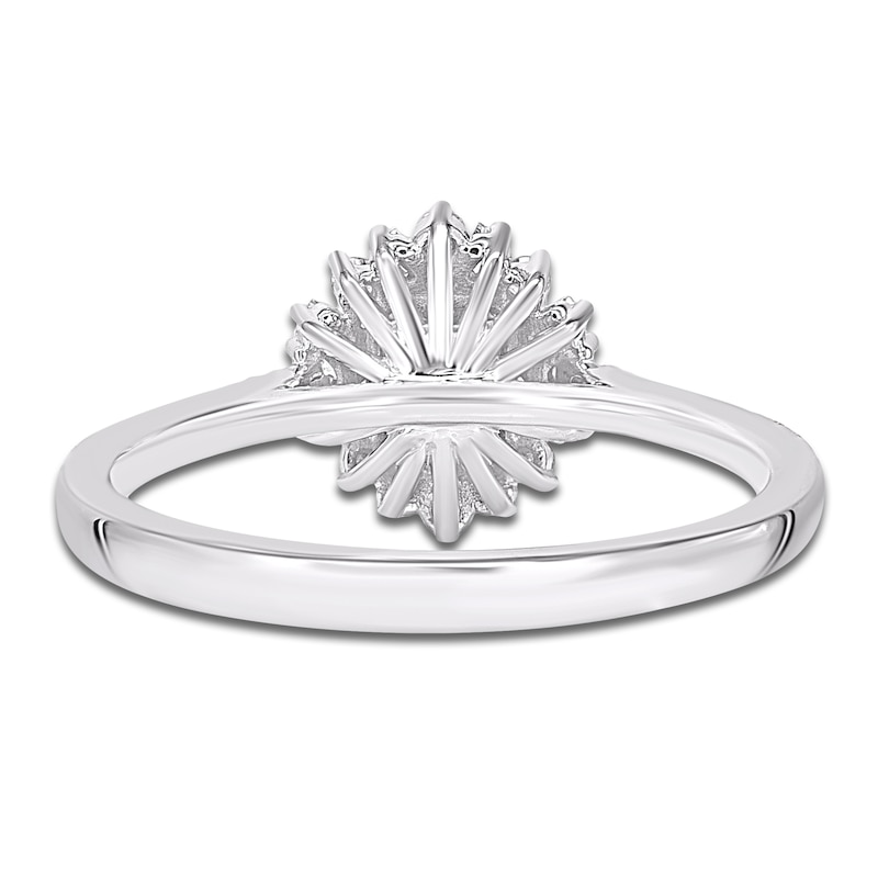 Main Image 4 of Baguette & Round-Cut Multi-Diamond Starburst Halo Promise Ring 1/3 ct tw 10K White Gold