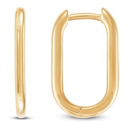 Oval Huggie Hoop Earrings 10K Yellow Gold 18mm