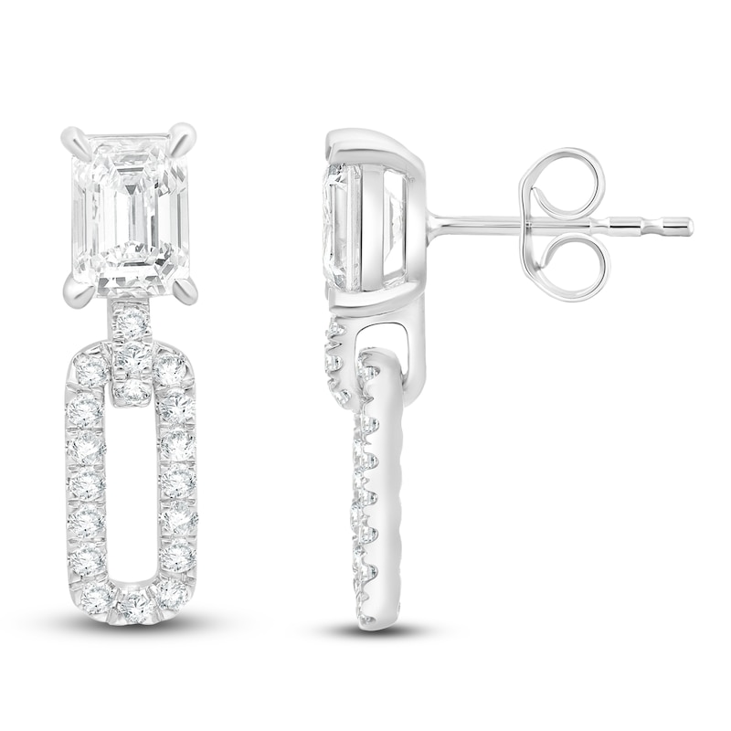 Main Image 1 of Emerald-Cut Lab-Created Diamond Doorknocker Earrings 2 1/2 ct tw 14K White Gold