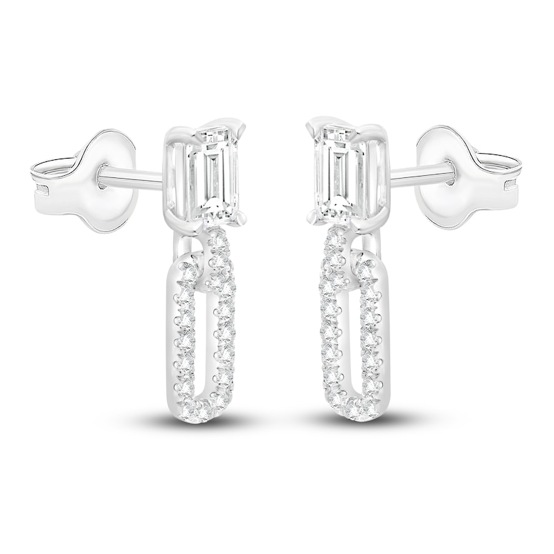 Main Image 2 of Emerald-Cut Lab-Created Diamond Doorknocker Earrings 2 1/2 ct tw 14K White Gold