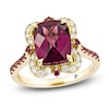 Thumbnail Image 1 of Cushion-Cut Natural Rhodolite Garnet & Diamond Cocktail Ring 1/4 ct tw 14K Yellow Gold