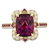 Thumbnail Image 3 of Cushion-Cut Natural Rhodolite Garnet & Diamond Cocktail Ring 1/4 ct tw 14K Yellow Gold