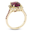 Thumbnail Image 4 of Cushion-Cut Natural Rhodolite Garnet & Diamond Cocktail Ring 1/4 ct tw 14K Yellow Gold