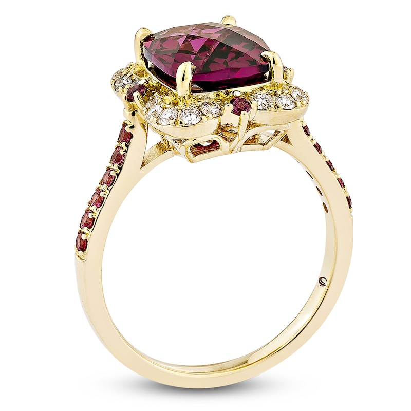 Main Image 4 of Cushion-Cut Natural Rhodolite Garnet & Diamond Cocktail Ring 1/4 ct tw 14K Yellow Gold