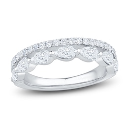 Certified Pear-Shaped & Round-Cut Diamond Two-Row Anniversary Ring 1-1/4 ct tw 14K White Gold