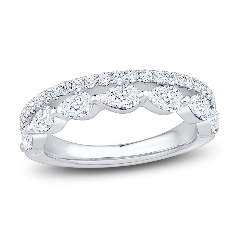 Main Image 1 of Certified Pear-Shaped & Round-Cut Diamond Two-Row Anniversary Ring 1-1/4 ct tw 14K White Gold