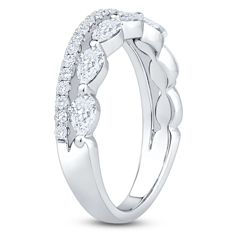 Main Image 2 of Certified Pear-Shaped & Round-Cut Diamond Two-Row Anniversary Ring 1-1/4 ct tw 14K White Gold