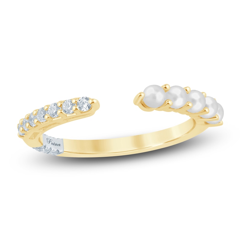 Main Image 1 of Pnina Tornai Diamond & Cultured Pearl Open Anniversary Ring 1/6 ct tw 14K Yellow Gold